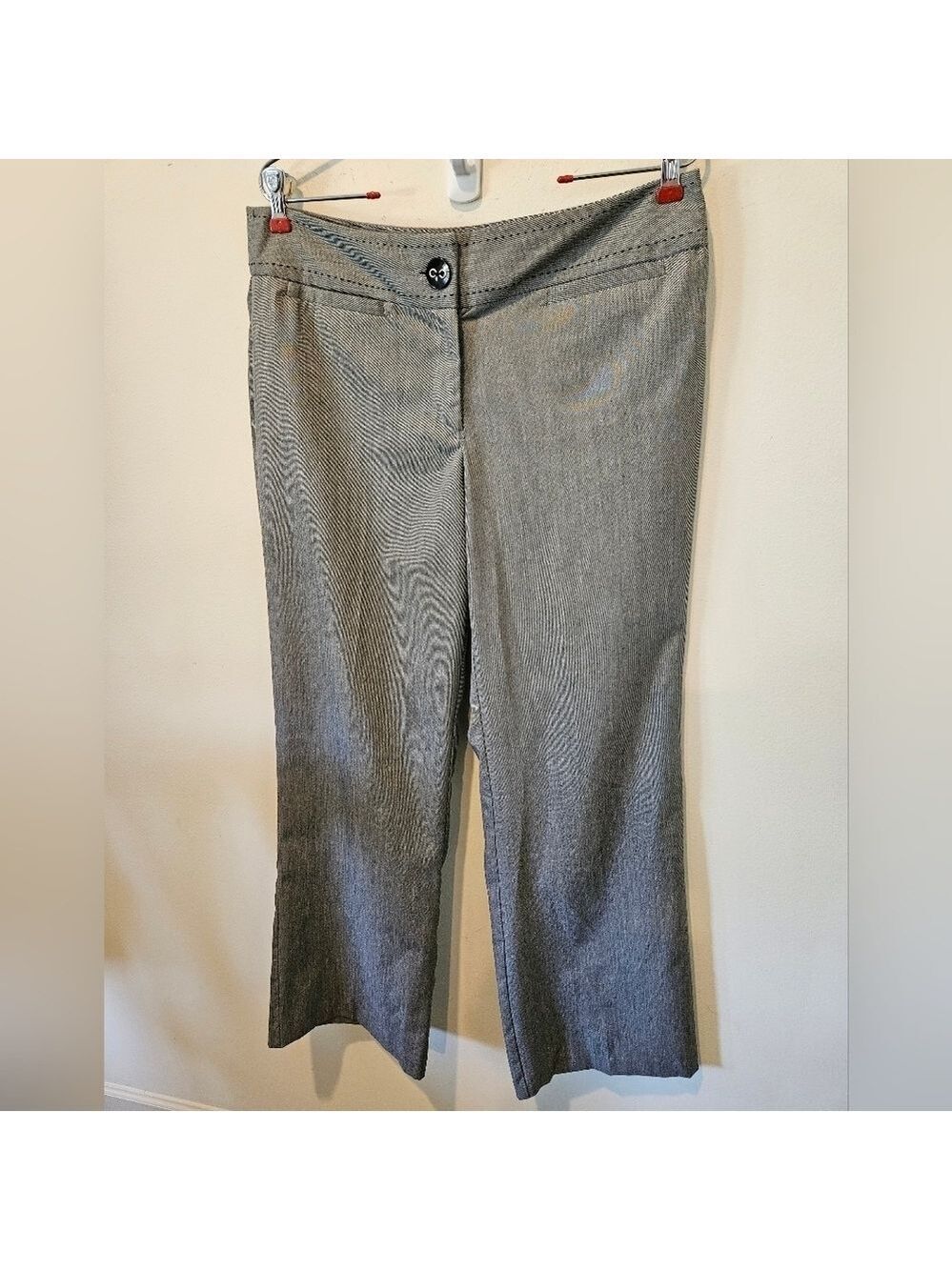 STUDIO 1940 WOMEN'S GREY FLARED MID-RISE PANTS BLACK WAISTBAND STITCHING SIZE 12 - Picture 3 of 8